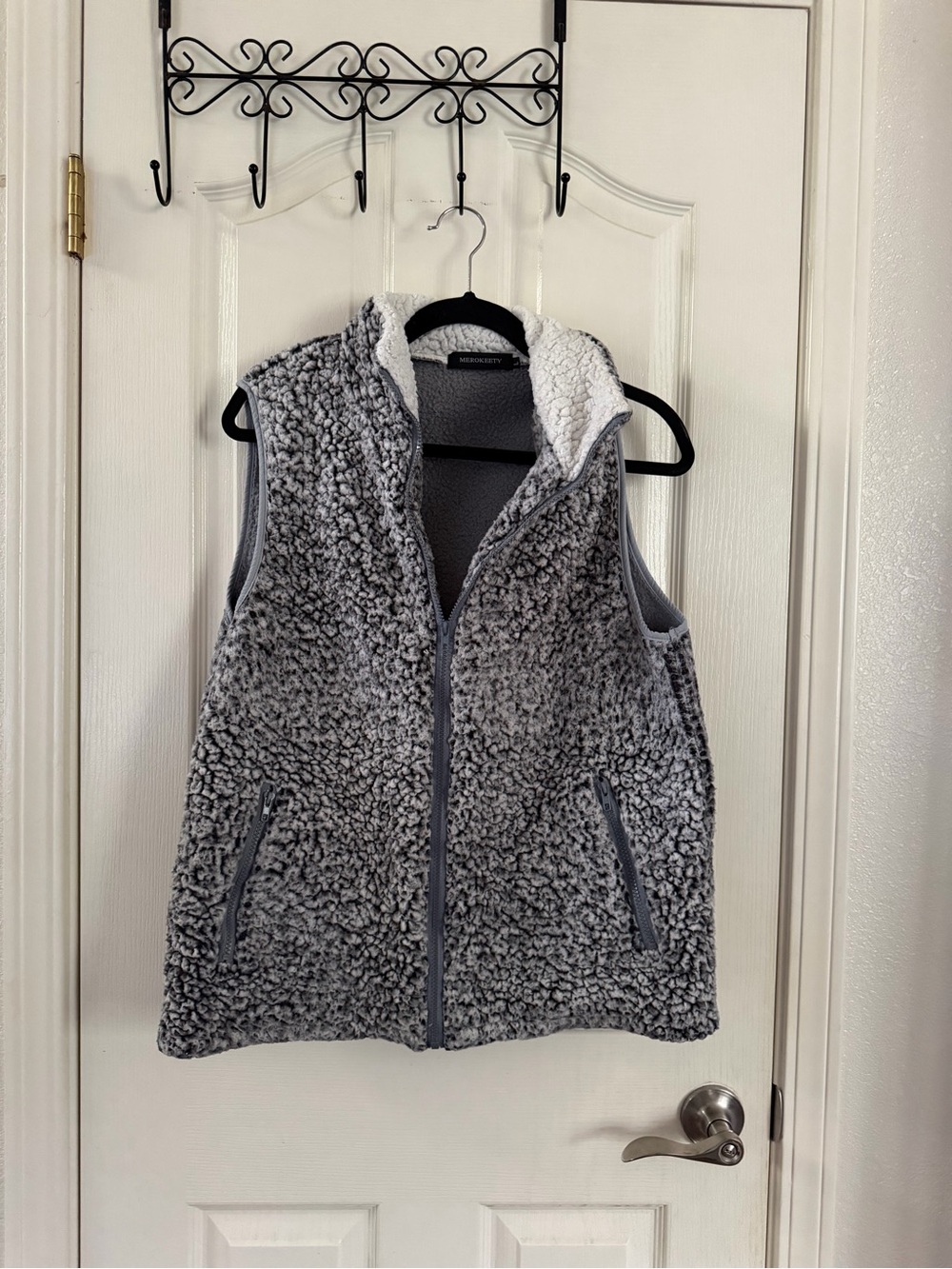 Plush Grey Sherpa Zip Vest - Women